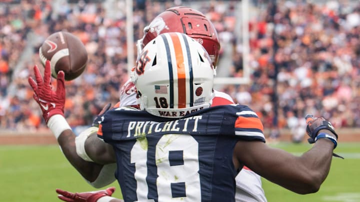 Auburn Tigers defensive back Nehemiah Pritchett (18) is called for defensive pass interference on
