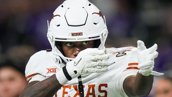 Jan 1, 2024; New Orleans, LA, USA; Texas Longhorns wide receiver Xavier Worthy (1) celebrates a play