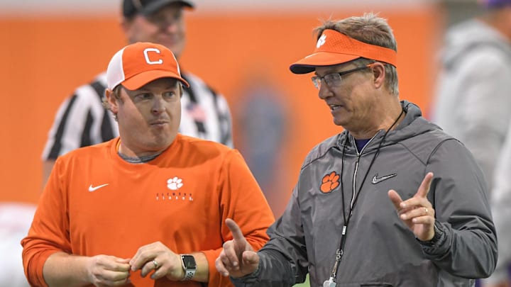 Clemson co-defensive coordinator Wes Goodwin, left, and co-defensive coordinator Mickey Conn.