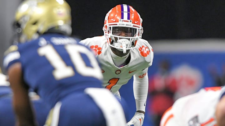 Clemson safety Andrew Mukuba (1) during the first quarter at the Mercedes-Benz Stadium in Atlanta.