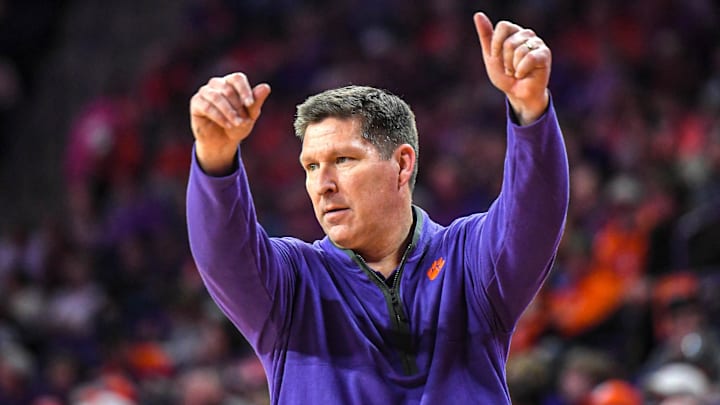 Jan 13, 2024; Clemson, South Carolina, USA; Clemson Tigers head coach Brad Brownell reacts during