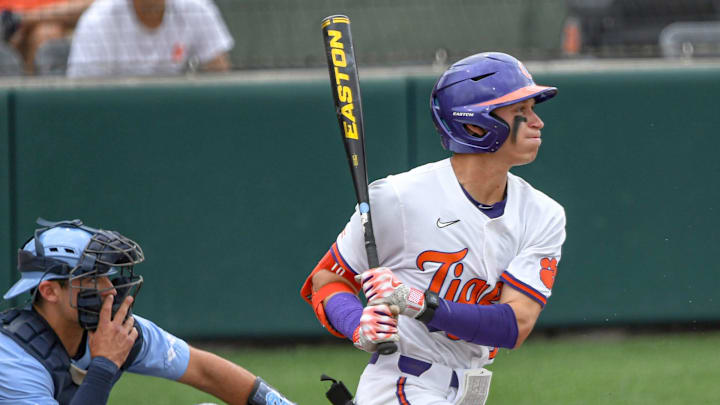 Clemson freshman Cam Cannarella (10) bats against University of North Carolina
