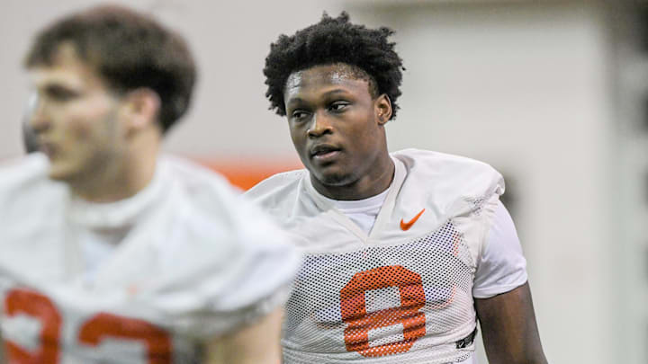 Clemson wide receiver Adam Randall (8) during Spring practice at the Poe Indoor Practice Facility