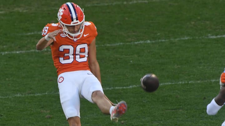 Nov 18, 2023; Clemson, South Carolina, USA; Clemson Tigers punter Aidan Swanson (39)
