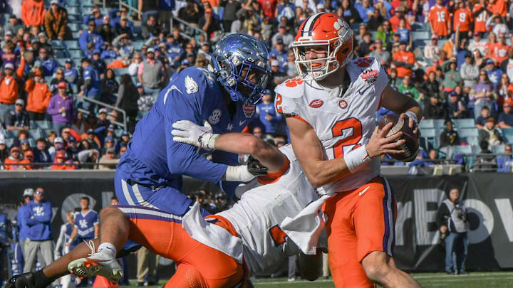 Clemson quarterback Cade Klubnik (2) during the fourth quarter of the TaxSlayer Gator Bowl at EverBank Stadium in Jacksonville, Florida, Friday, December 29, 2023. Clemson won 38-35.