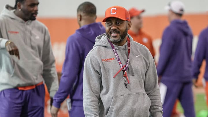 Clemson cornerbacks coach Mike Reed during the first Spring football practice open to media in Clemson, SC Friday, Feb 27, 2026.