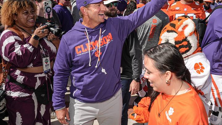 Clemson head coach Dabo Swinney during Tiger Walk before the annnual Clemson Orange and White spring game at Memorial Stadium in Clemson, South Carolina Saturday, March 28, 2026. Clemson head coach Dabo Swinney during Tiger Walk before the annnual Clemson Orange and White spring game at Memorial Stadium in Clemson, South Carolina Saturday, March 28, 2026.