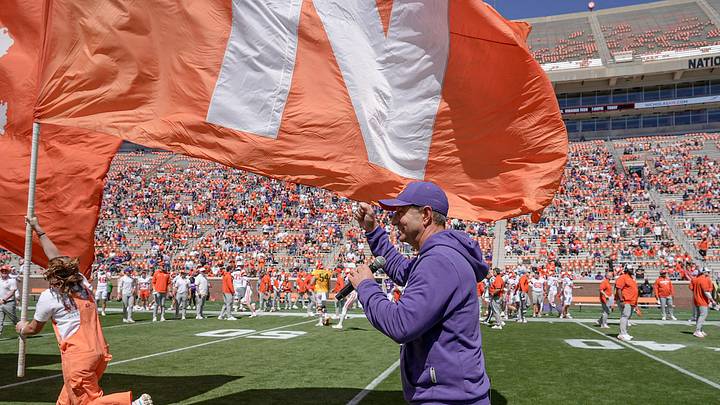 Clemson head coach Dabo Swinney before the annnual Clemson Orange and White spring game at Memorial Stadium in Clemson, South Carolina Saturday, March 28, 2026. Clemson head coach Dabo Swinney before the annnual Clemson Orange and White spring game at Memorial Stadium in Clemson, South Carolina Saturday, March 28, 2026.