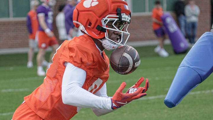 Clemson wide receiver Naeem Burroughs (0) during the first Spring football practice open to media in Clemson, SC Friday, Feb 27, 2026. Clemson wide receiver Naeem Burroughs (0) during the first Spring football practice open to media in Clemson, SC Friday, Feb 27, 2026.