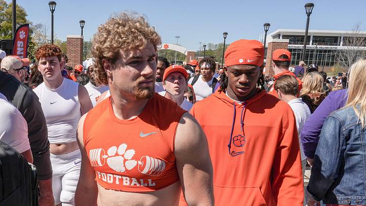 Clemson linebacker Sammy Brown (47) during Tiger Walk before the annnual Clemson Orange and White spring game at Memorial Stadium in Clemson, South Carolina Saturday, March 28, 2026.