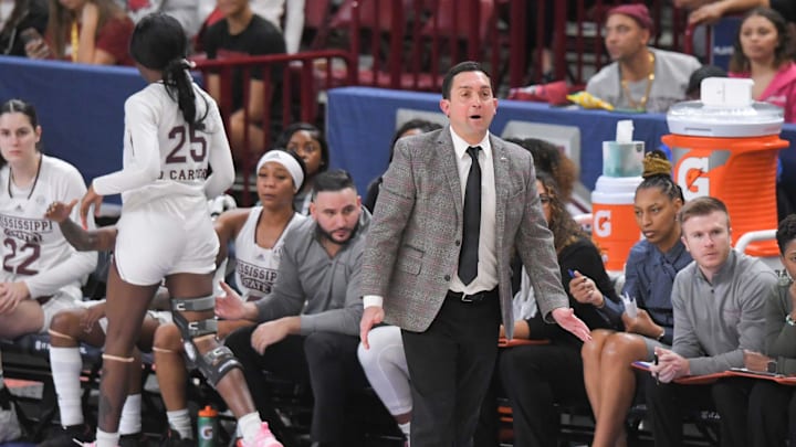 Mar 1, 2023; Greenville, SC, USA; Mississippi State Coach Sam Purcell during the first quarter of