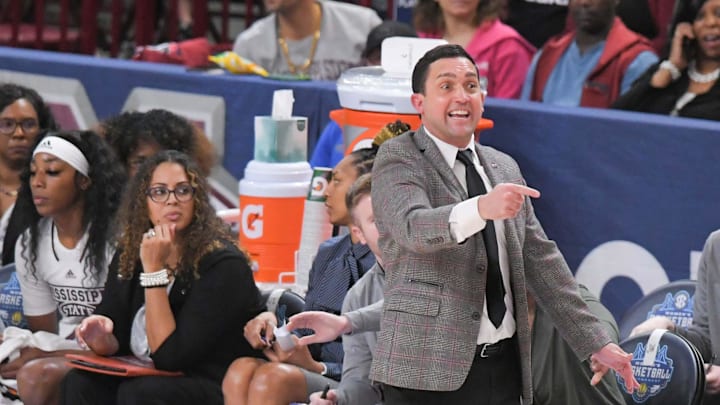 Mississippi State Coach Sam Purcell during the first quarter of the SEC Women's Basketball