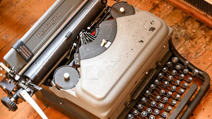 An old typewriter in the Gunnisonville one-room schoolhouse on Tuesday, Aug. 20, 2024, in DeWitt Township.