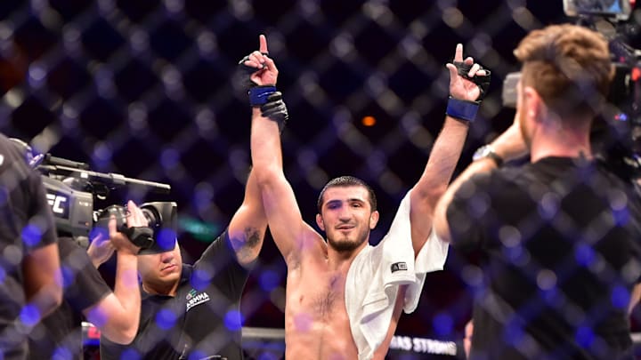 Ramazan Emeev reacts after defeating Alberto Mina.