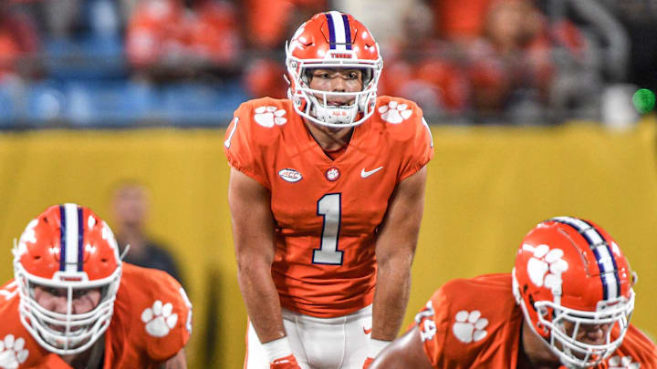 Clemson running back Will Shipley(1) lines up during the second quarter of the Duke's Mayo Classic