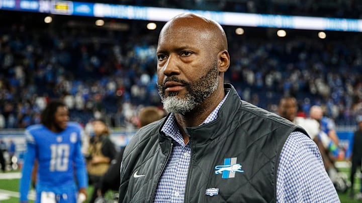 Detroit Lions general manager Brad Holmes walks off the field after the 20-6 win over the Atlanta Falcons at Ford Field in Detroit on Sunday, Sept. 24, 2023.