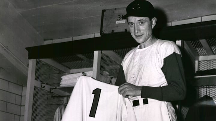 Bucky Walters wide-eyed and displaying the uniform