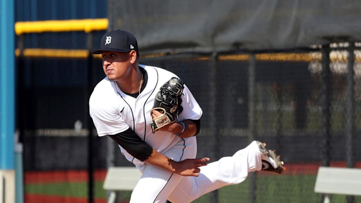 Tigers pitching prospect Keider Montero throws spring training minor league minicamp on Monday, Feb.