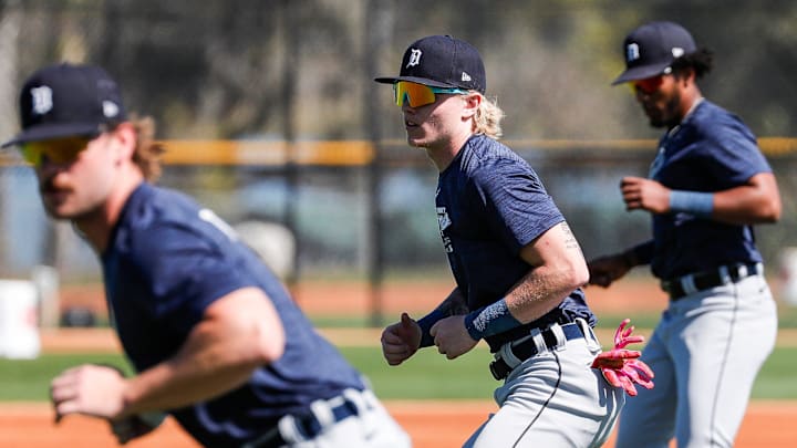 Detroit Tigers outfielder prospect Max Clark works out during spring training at TigerTown in