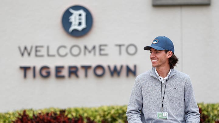 Detroit Free Press Tigers beat reporter Evan Petzold during spring training at Tigertown in Lakeland, Fla. on Thursday, Feb. 15, 2024.
