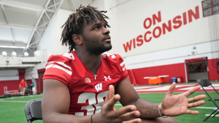 Wisconsin Badgers linebacker Jake Chaney (36) during Wisconsin Badgers football media day at Camp Randall Stadium in Madison on Tuesday, Aug. 1, 2023. - Mike De Sisti / The Milwaukee Journal Sentinel Wisconsin Badgers linebacker Jake Chaney (36) during Wisconsin Badgers football media day at Camp Randall Stadium in Madison on Tuesday, Aug. 1, 2023. - Mike De Sisti / The Milwaukee Journal Sentinel
