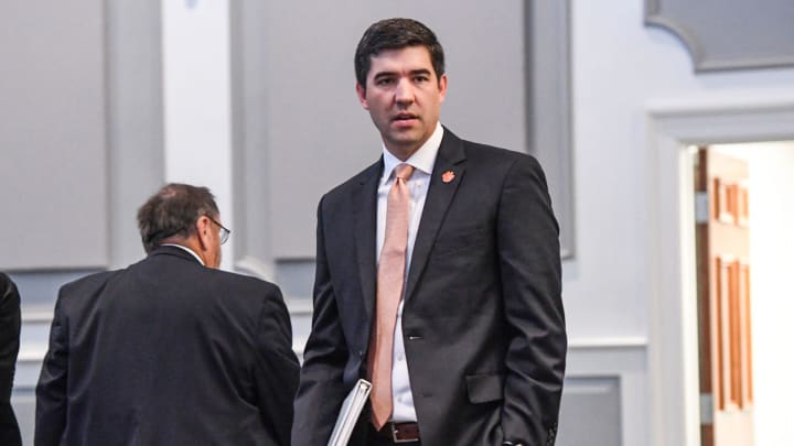 Graham Neff, Clemson University Athletic Director arrives before a hearing about Clemson and the ACC before Judge Perry H. Gravely, ruling on the university's motion for summary judgement and the conference's motion to dismiss, at the Pickens County Courthouse in Pickens, S.C. Friday, July 12, 2024.