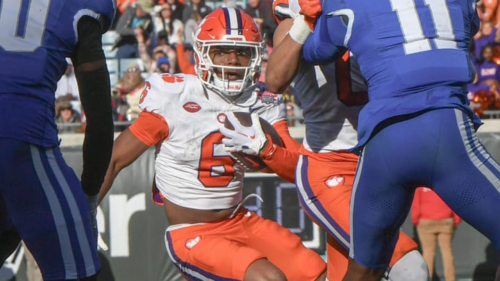 Clemson receiver Tyler Brown (6) during the fourth quarter of the TaxSlayer Gator Bowl at EverBank Stadium in Jacksonville, Florida, Friday, December 29, 2023. Clemson won 38-35.