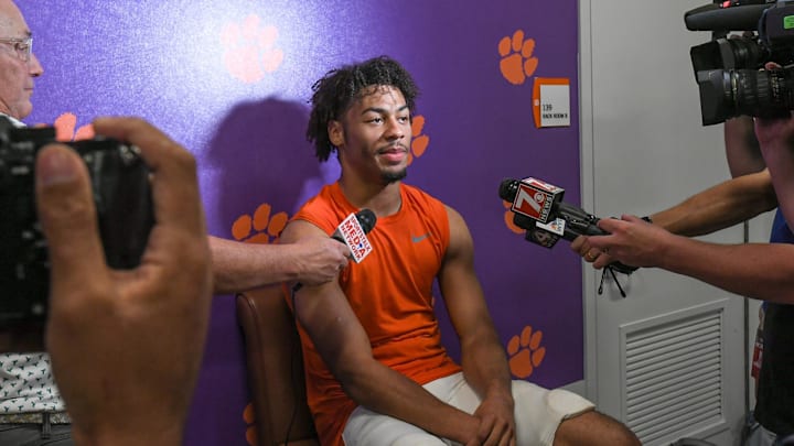 Clemson wide receiver Antonio Williams during a post game interview after the game with NC State at Memorial Stadium Saturday, Sep 21, 2024 in Clemson, South Carolina, USA.