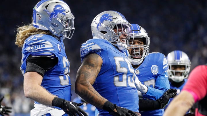 Detroit Lions linebacker Derrick Barnes (55).