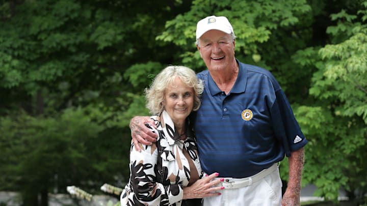 Bobby \"Slick\" Leonard posed for a portrait with his wife Nancy at their Carmel home in this 2014 photo.

06 071514 Slick