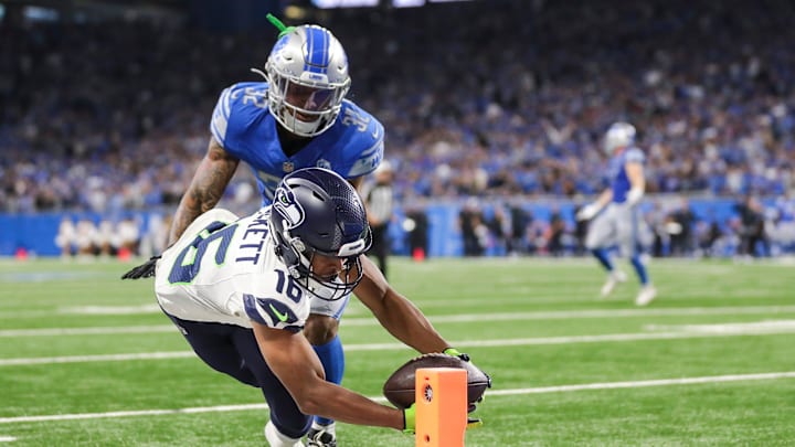 Seattle Seahawks wide receiver Tyler Lockett makes a catch for the winning touchdown in overtime against Detroit Lions safety Brian Branch at Ford Field in Detroit on Sunday, Sept. 17, 2023. Seattle Seahawks wide receiver Tyler Lockett makes a catch for the winning touchdown in overtime against Detroit Lions safety Brian Branch at Ford Field in Detroit on Sunday, Sept. 17, 2023.