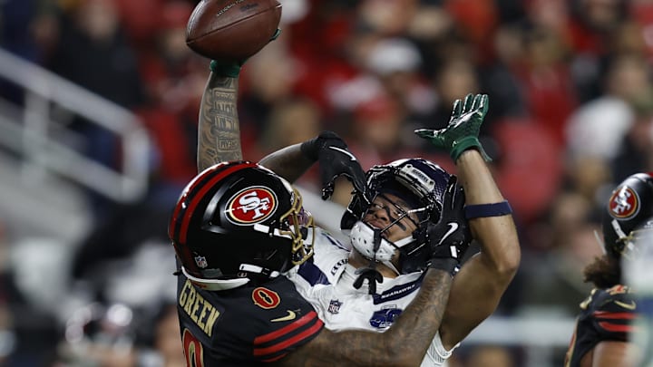 Jan 3, 2026; Santa Clara, California, USA; Seattle Seahawks wide receiver Jaxon Smith-Njigba (11) reacts after a catch against the San Francisco 49ers during the second half at Levi's Stadium. Mandatory Credit: Sergio Estrada-Imagn Images Jan 3, 2026; Santa Clara, California, USA; Seattle Seahawks wide receiver Jaxon Smith-Njigba (11) reacts after a catch against the San Francisco 49ers during the second half at Levi's Stadium. Mandatory Credit: Sergio Estrada-Imagn Images