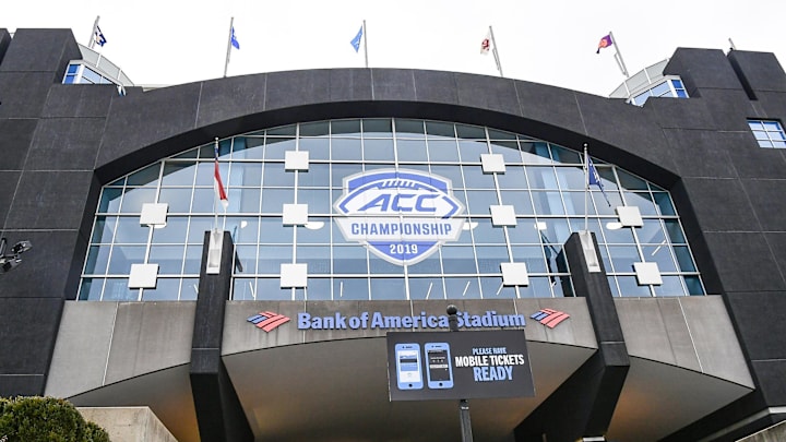 An ACC Championship logo on the side of Bank of America Stadium in Charlotte, North Carolina Friday, December 6, 2019. An ACC Championship logo on the side of Bank of America Stadium in Charlotte, North Carolina Friday, December 6, 2019.