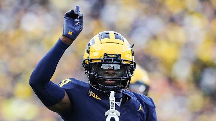 Michigan defensive back Mike Sainristil celebrates a play against Ohio State during the second half