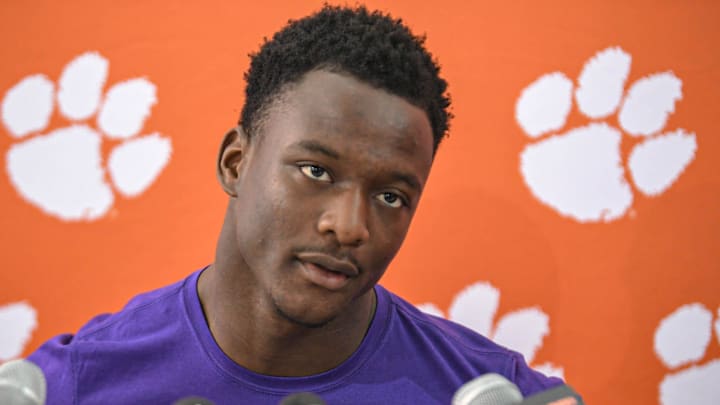 Andrew Makuba talks with media in Clemson, S.C., September 27, 2021.