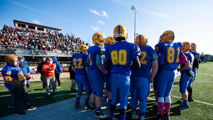 Poultney huddles together during the DIII football championship game between Poultney vs. Fairfax/Lamoille at Rutland High School on Saturday afternoon November 9, 2019 in Rutland, Vermont.
Poultney Vs Bfa Fiarfaz Lamoille Diii Football Championship 11 09 19 Poultney huddles together during the DIII football championship game between Poultney vs. Fairfax/Lamoille at Rutland High School on Saturday afternoon November 9, 2019 in Rutland, Vermont.
Poultney Vs Bfa Fiarfaz Lamoille Diii Football Championship 11 09 19