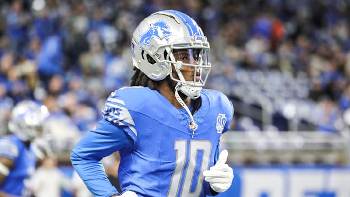 Detroit Lions quarterback Teddy Bridgewater takes the field for warm up before the Denver Broncos game at Ford Field in Detroit on Saturday, Dec. 16, 2023.