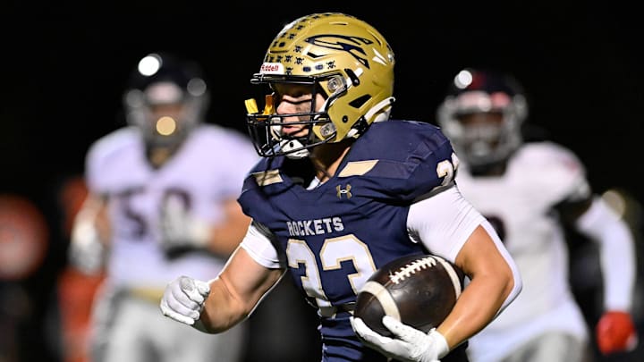 Needham senior Joe Kajunski runs the ball during a football game versus Lincoln-Sudbury at Myers Field in Sudbury, Friday, Sept. 20, 2024. Needham High defeated Lincoln-Sudbury Needham senior Joe Kajunski runs the ball during a football game versus Lincoln-Sudbury at Myers Field in Sudbury, Friday, Sept. 20, 2024. Needham High defeated Lincoln-Sudbury