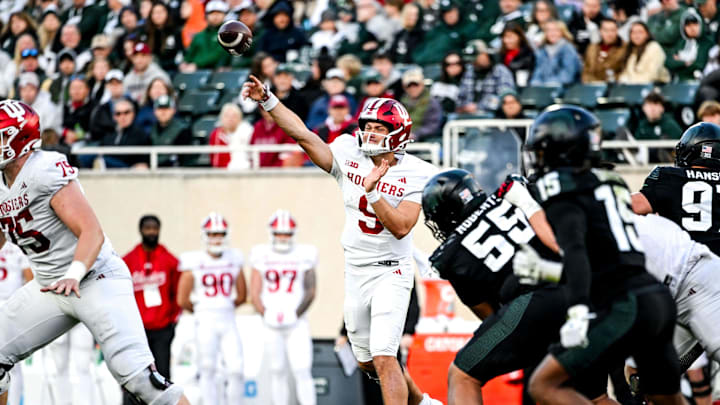 Indiana's Kurtis Rourke throws a pass during the third quarter in the game against Michigan State on Saturday, Nov. 2, 2024, at Spartan Stadium in East Lansing.