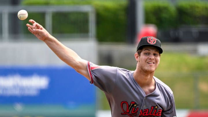 Visalia Rawhide's Jacob Steinmetz pitches against Fresno Grizzlies on Tuesday, May 9, 2023. Visalia Rawhide's Jacob Steinmetz pitches against Fresno Grizzlies on Tuesday, May 9, 2023.