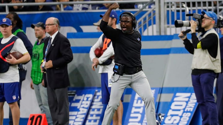 Detroit Lions defensive coordinator Aaron Glenn reacts to a play against Green Bay Packers during the first half at Ford Field.

Nfl Green Bay Packers At Detroit Lions