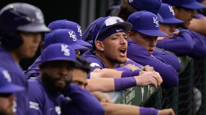 The Kansas State dugout shout support for their team as they play the Texas Longhorns' at UFCU Disch-Falk Field, April 8, 2023. The Wildcats won the game 6-5.

Texas Baseball V Kansas State Sed 18