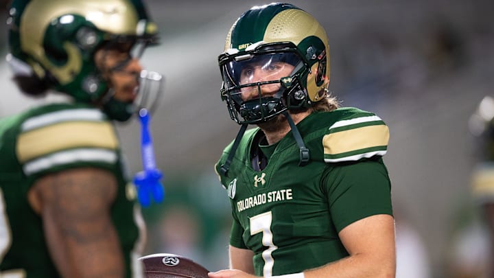 Colorado State's Jackson Brousseau warms up before an NCAA football game against UTSA at Canvas Stadium on Sept. 20, 2025, in Fort Collins, Colo. Colorado State's Jackson Brousseau warms up before an NCAA football game against UTSA at Canvas Stadium on Sept. 20, 2025, in Fort Collins, Colo.