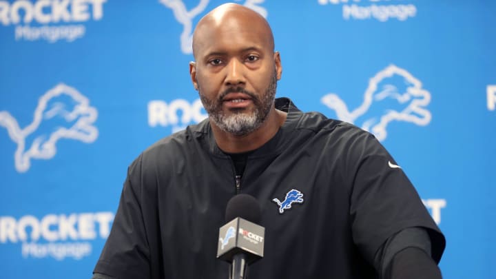 Lions GM Brad Holmes speaks to the media on Tuesday, Jan.11, 2022, in Allen Park.

Lions