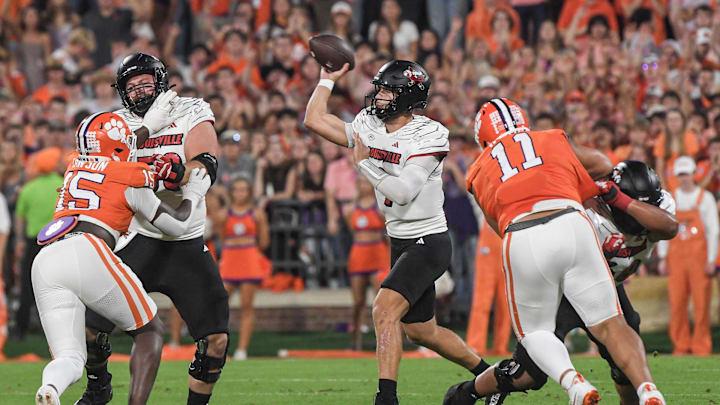 Louisville's Tyler Shough passes during his team's upset of Clemson.