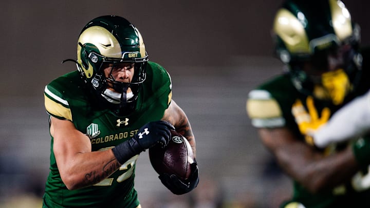 Colorado State's Avery Morrow rushes into the endzone during a game against University of Wyoming at Canvas Stadium on Friday, Nov. 15, 2024 in Fort Collins, Colo.