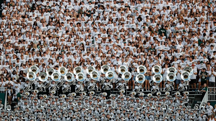 Michigan State marching band performs during the first half against Western Michigan at the Spartan Stadium in East Lansing on Friday, Sept. 2, 2022.