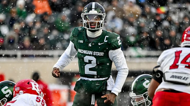 Michigan State's Aidan Chiles prepares to snap the ball against Rutgers during the second quarter on Saturday, Nov. 30, 2024, at Spartan Stadium in East Lansing.