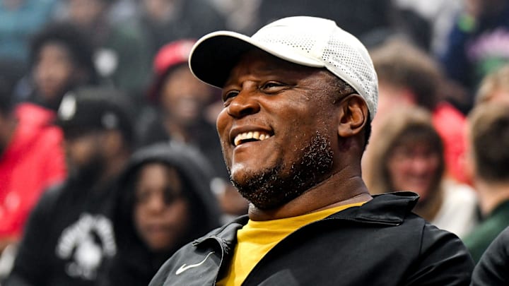 Former NFL star Barry Sanders and father to MSU basketball's Nick Sanders looks on during the Michigan State Madness event on Friday, Oct. 4, 2024, at the Breslin Center in East Lansing.