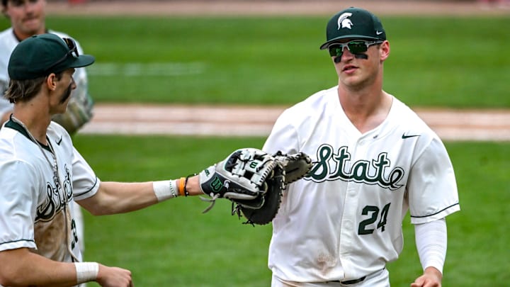 Michigan State's Ohio State's during the seventh inning on Friday, April 18, 2025, at McLane Stadium in East Lansing.
